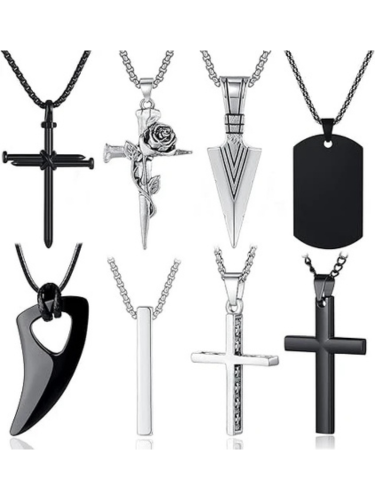 8 pcs necklace for men, mens necklaces