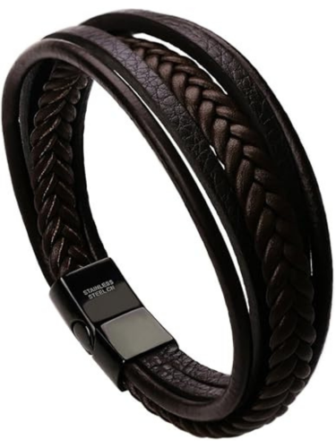 Mens leather bracelet with clasp cowhide