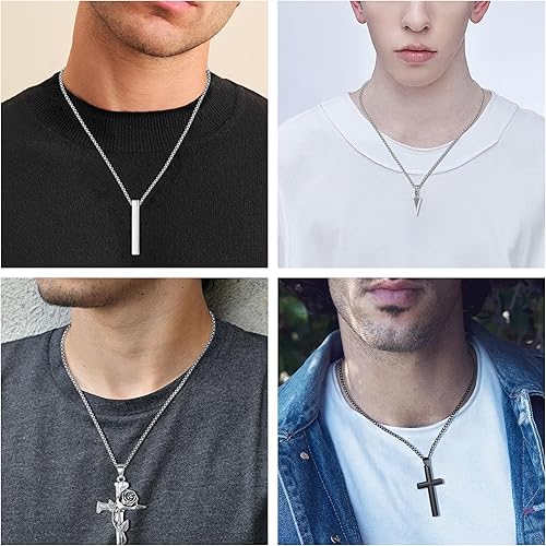8 Pcs Necklace for Men, Mens Necklaces